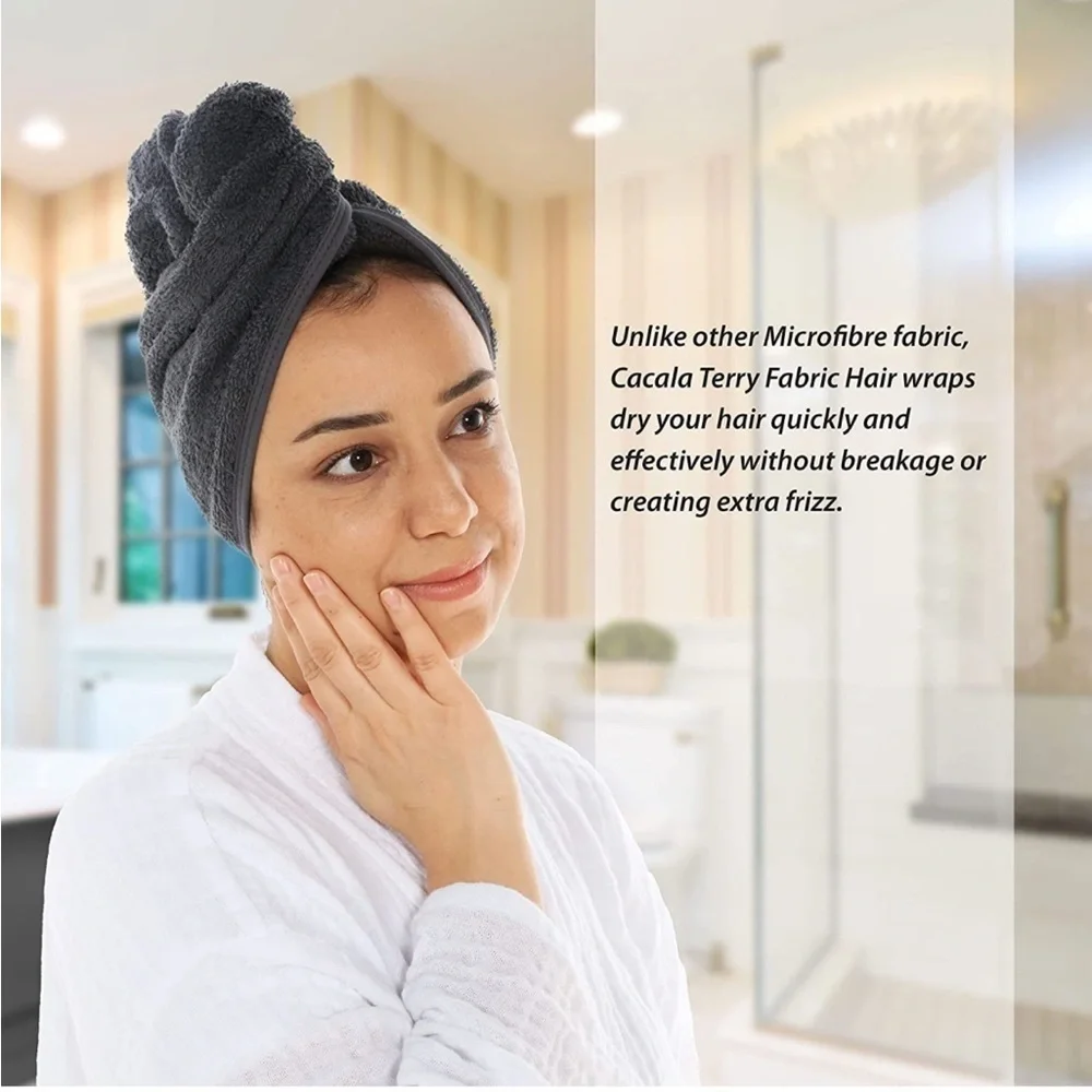 Brand New Set of 3 Terrycloth Towel Wraps Hair Cap Turbans Quick Dry Absorbent